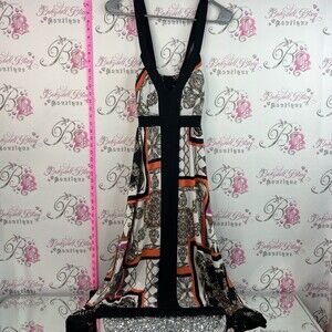 Donna dress chain link Sleeveless V-Neck Printed Maxi Dress with Black Trim